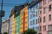 Colourful domestic apartment complex, Vienna, Austria, 2022. Creator: Ethel Davies