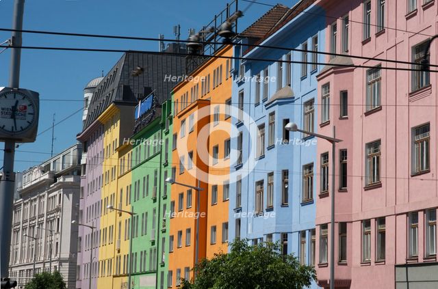 Colourful domestic apartment complex, Vienna, Austria, 2022. Creator: Ethel Davies.