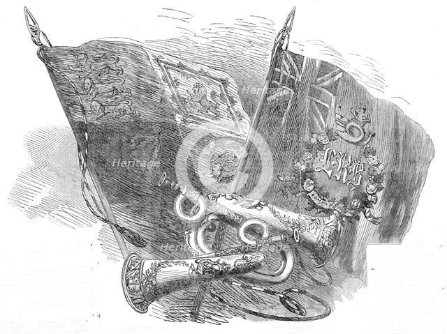 Colours and bugles presented to the London Rifle Brigade by the Lady Mayoress, 1861. Creator: Unknown.