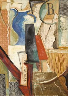 Collage with Blue pot. Creator: Pestel, Vera Yefremovna (1887-1952)