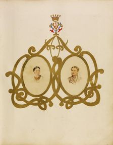 Collage of Lord and Lady Yarborough beneath Lady Yarborough's monogram, about 1864. Creator: Unknown
