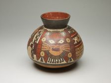 Collared Jar Depicting Costumed Ritual Performer Holding Checkerboard Staff, 180 B.C./A.D. 500. Creator: Unknown