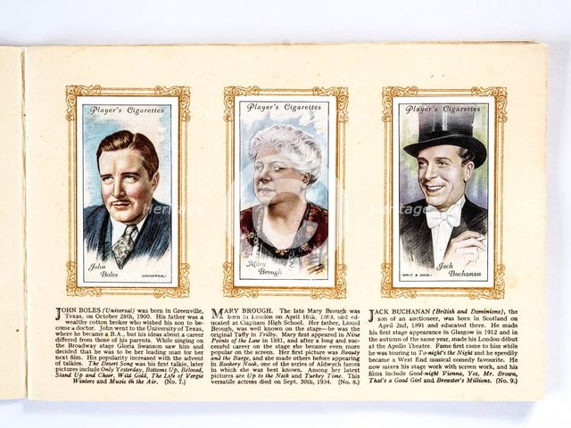 Collectables Picture of movie stars that came with the Players cigarette packet, 1934.  Creator: Unknown.