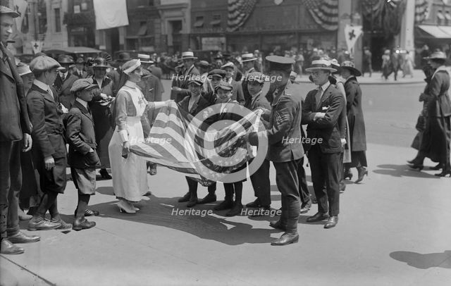 Collecting for Red + [Cross] (Countess Mazzuchi), 1918. Creator: Bain News Service.
