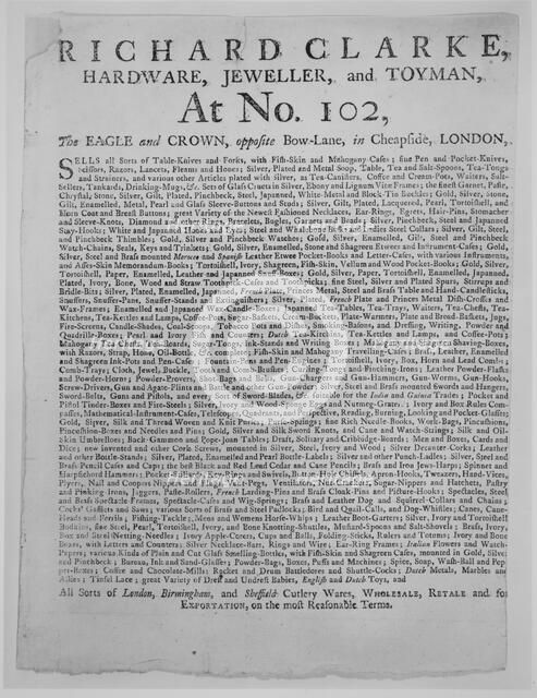 Collection of Trade Cards, Mainly British, 1700 - 1850 [Baron Leverhulme, Volume II], 1700-1850. Creator: Unknown.