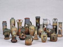 Collection of Weller Dickins Ware from the late 1800s. Creator: Weller Pottery Company