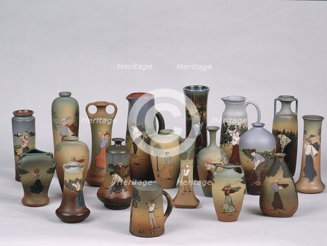 Collection of Weller Dickins Ware from the late 1800s. Creator: Weller Pottery Company.