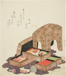 Collection of seals in lacquer trays, c. 1820. Creator: Ando Hiroshige