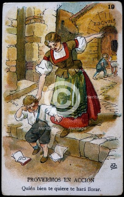 Collection of stickers 'Proverbs in action 'number 19, 1904. Creator: Mestres, Apeles (1854 - 1936).