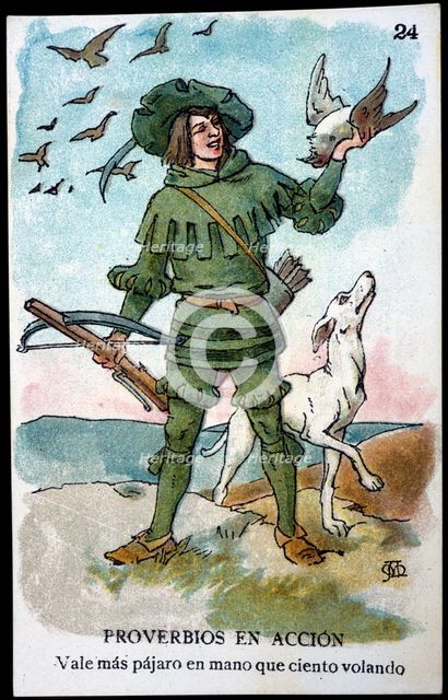 Collection of stickers 'Proverbs in action 'number 24, 1904. Creator: Mestres, Apeles (1854 - 1936).