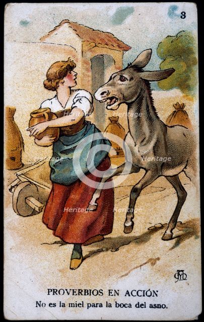 Collection of stickers 'Proverbs in action 'number 3, 1904. Creator: Mestres, Apeles (1854 - 1936).