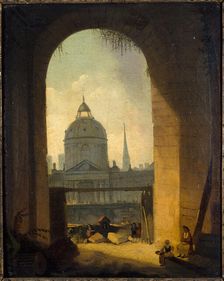 College des Quatres-Nations, seen from the entrance to the courtyard of the Louvre, 1780. Creator: Pierre-Antoine Demachy