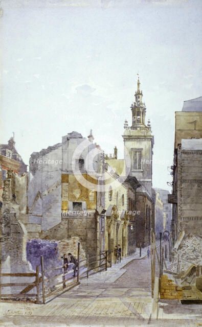 College Hill and the Church of St Michael Paternoster Royal, City of London, 1883. Artist: John Crowther
