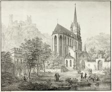 Collegiate Church of Our Lady, with Castle Schoenberg at Oberwesel on the Rhine, 1822. Creator: Domenico Quaglio II