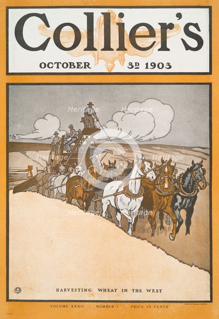 Collier's October 3rd, 1903, Harvesting Wheat in The West, Volume XXXII, Number 1..., c1903. Creator: Edward Penfield.