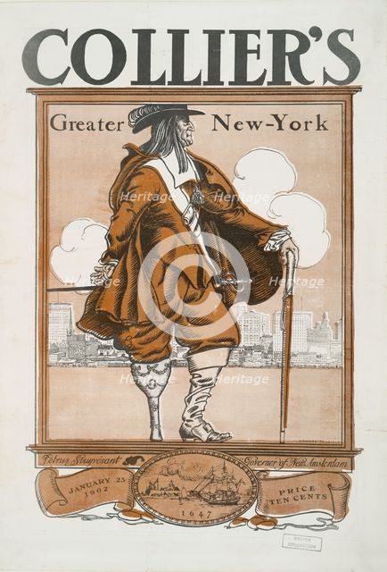 Collier's Greater New York, Petrus Stuyvesant, Governor of New Amsterdam, 1647, January 25, 1902. Creator: Edward Penfield.