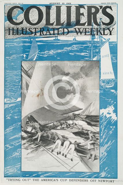 Collier's Illustrated Weekly, "Trying Out" The America's Cup Defenders Off Newport..., c1901. Creator: Edward Penfield.