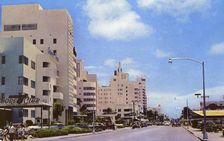 Collins Avenue looking toward Lincoln Road, Miami Beach, Florida, USA, 1953