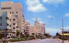 Collins Avenue looking toward Lincoln Road, Miami Beach, Florida, USA, 1953