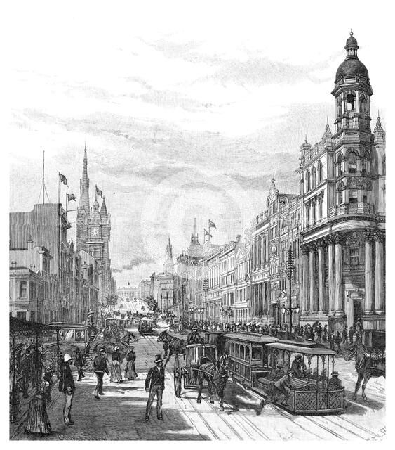 Collins Street looking east, Melbourne, Victoria, Australia, 1886.Artist: JR Ashton