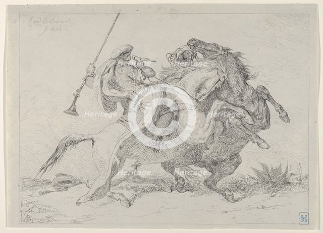 Collision of Moorish Horsemen, 1834., 1834. Creator: Eugene Delacroix.