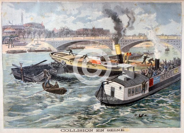 Collision on the Seine, Paris, 1897. Creator: F Meaulle.