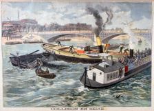 Collision on the Seine, Paris, 1897. Creator: F Meaulle