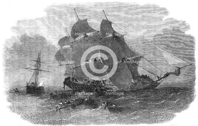 Collision in the English Channel, between the Steamer "Mangerton" and "The Josephine Willis", 1856.  Creator: Unknown.