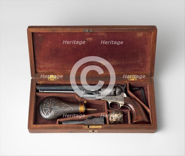 Colt Model 1851 Navy Percussion Revolver, Serial Number 29705, with Case and Accessories, c1853-54. Creator: Samuel Colt.