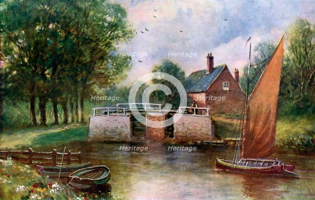 Coltishall Lock, Norfolk, 1924-1926. Artist: John Harrap and Son