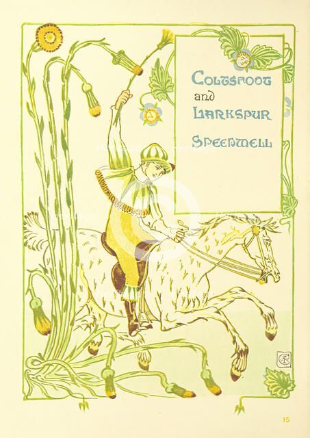 Coltsfoot and Larkspur, Speedwell, 1899. Creator: Walter Crane.
