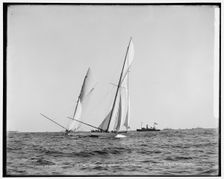 Columbia crossing the line, Shamrock I astern, 1899 Oct 7. Creator: Unknown