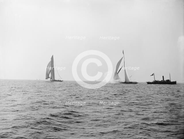 Columbia and Shamrock I after the start, Oct. 19, '99, 1899 Oct 19. Creator: Unknown.