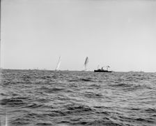 Columbia and Shamrock I, ready for the start, Oct. 7, 99, 1899 Oct 7. Creator: Unknown
