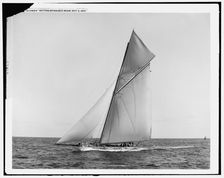 Columbia setting spinnaker boom, Oct. 3, 1899, 1899 Oct 3. Creator: Unknown