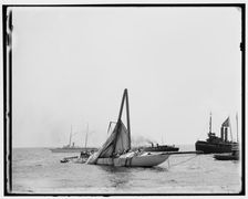 Columbia, steel mast carried away, 1899 Aug 2, . Creator: Unknown
