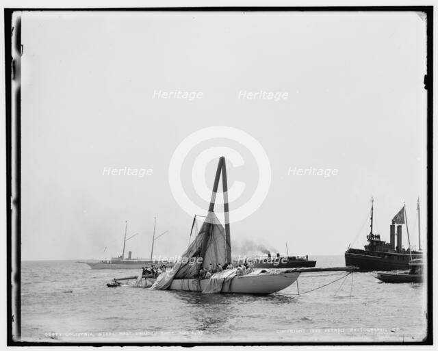 Columbia, steel mast carried away, 1899 Aug 2, . Creator: Unknown.