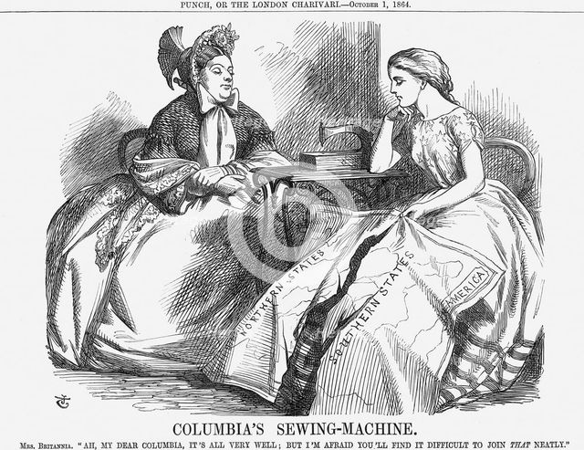 'Columbia's Sewing-Machine', 1864. Creator: John Tenniel.