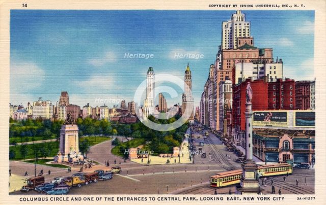 Columbus Circle and one of the entrances to Central Park, New York City, New York, USA, 1933. Artist: Unknown