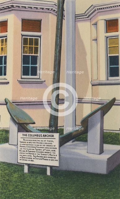 'Columbus Anchor, Victoria Institute, Port of Spain, Trinidad, B.W.I.', c1940s. Creator: Unknown.
