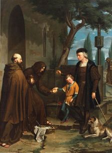 Columbus at the Convent of Santa María de la Rábida, asking for bread and water ...1858. Creator: Benito Mercade y Fabregas