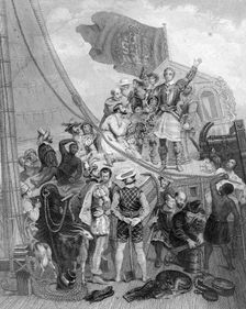 Columbus discovering America, 1492, (19th century).Artist: Holhs