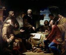 Columbus in the Rabida oil of 1856, Christopher Columbus (1451-1506) Italian navigator in the …