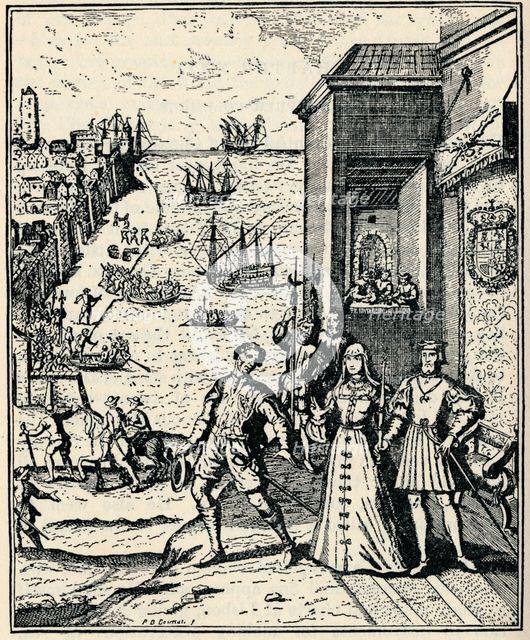 Columbus with Ferdinand and Isabella, (3rd August 1492), 1912. Artist: Unknown