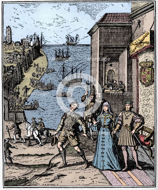 Columbus with Ferdinand and Isabella, (3rd August 1492), 1912. Artist: Unknown.
