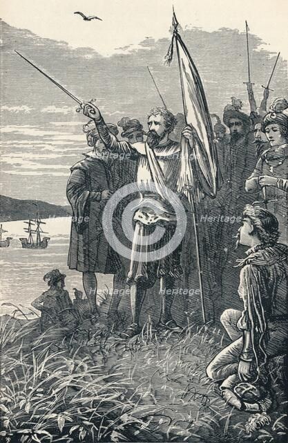 Columbus Takes possession of San Salvador for Spain, 1904. Artist: Unknown