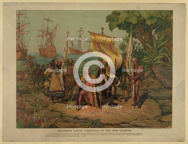 Columbus taking possession of the new country, 1893. Artist: Anonymous  