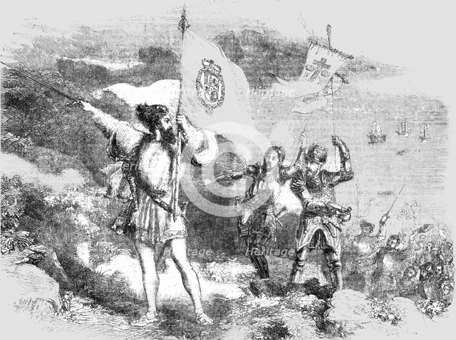 'Columbus taking possession of the Island of St Salvador; Columbus and his Discoveries 1492', 1854. Creator: Unknown.