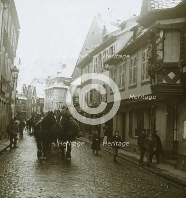 Column of German soldiers, Ribeauvillé, France, c1914-c1918. Artist: Unknown.