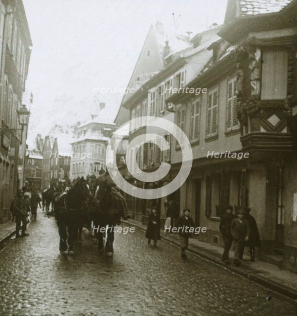 Column of German soldiers, Ribeauvillé, France, c1914-c1918. Artist: Unknown.